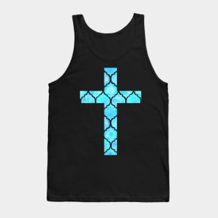 Blue Easter Cross Design Tank Top